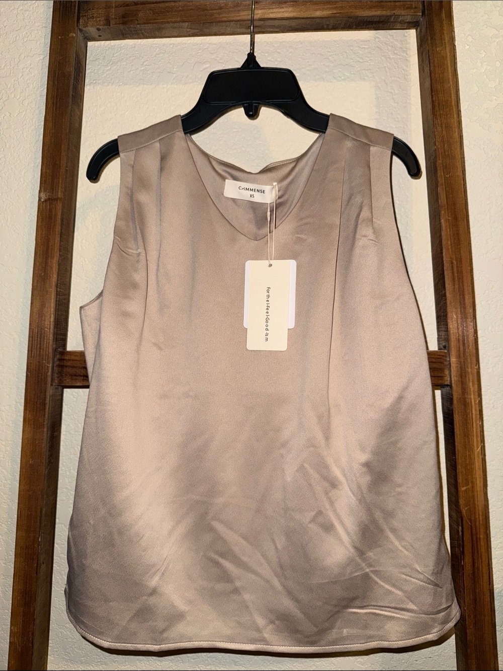 Commense Satin V-Neck Sleeveless Camisole in Taupe